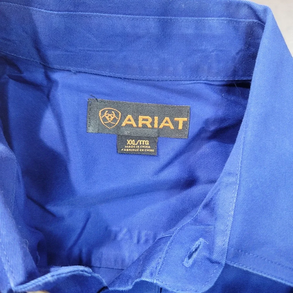 Ariat Button Down Shirt Mens XXL Blue Solid Long Sleeve Western‎ Work 10006660